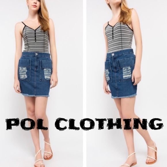 Pol - Distressed Jean Skirt main image 1